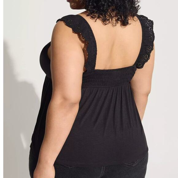 Torrid Plus Size 3 Busty Sweetheart Eyelet Ruffle Tie Front Busty Slub Tank Top - Picture 3 of 3